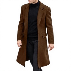 Men's <b>Brown</b> <b>Wool</b> Blend Overcoat Knee Length Single Breasted Notched Lapel Slim Long Coat - Product Image 1