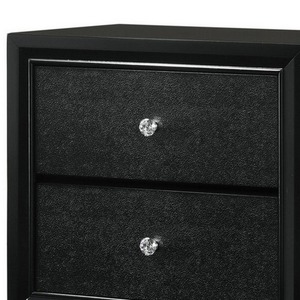 OE HOME Table de chevet moderne en bois à 2 tiroirs avec détails texturés, poignées en cristal, hauteur réglable et montage facile - Noir - Product Image 5