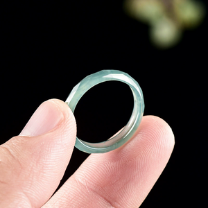 Natural Genuine Jade Blue Water Diamond Face <b>Ring</b>-Matching Pair for <b>Men</b> Women Wedding Party Jewelry 925 <b>Silver</b> Rhodium Plated - Product Image 3