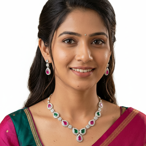 Traditional Ethnic Brass <b>Gold</b> Plated Silver Plated Coral Crystal Rhinestone Flower Design High Quality Women's Necklace Earring - Product Image 2