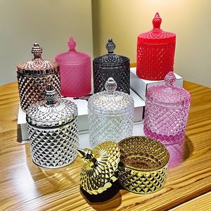 ภาชนะแก้วฝ้าสีดำและสีทองสำหรับใส่เทียน ขนาดกลาง ขวดแบบด้านพร้อมฝา สำหรับทำเทียน - Product Image 5