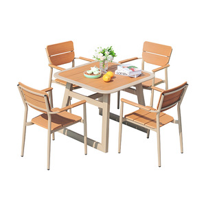 Outdoor <b>Table</b> Chair Set 4 Seats Waterproof Aluminum Frame Slatted Plastic Modern Minimalist Patio Furniture - Product Image 1