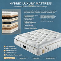 Matelas de luxe en poches à ressorts de cheveux de cheval, taille King Queen, avec surmatelas Pillow Top, pour hôtel et villa, design en boîte, naturel