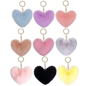 Porte-clés Pompon en fourrure de lapin en forme de cœur, doux et mignon, avec boule de fourrure, cadeau promotionnel - Product Image 1