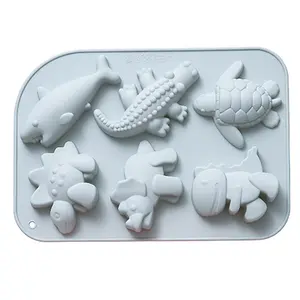 Cetakan silikon kura-kura buaya hiu lucu cetakan silikon 6 ruang antilengket sabun kue coklat alat Dekorasi kue Fudge