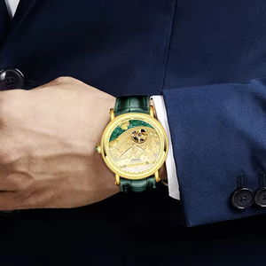 Montres mécaniques squelette pour hommes avec bracelet en cuir personnalisé avec logo OEM, mouvement Miyota 82S0, montre automatique, style or gaufré - Product Image 1