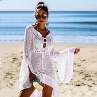 ホットセールレース中空かぎ針編み水着カバーアップ水着ビーチウェアチュニックビーチドレス