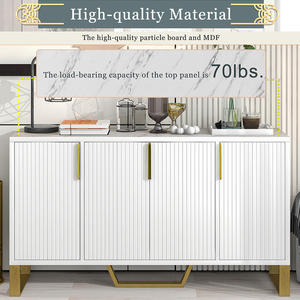 Modern Solid Wood <b>Sideboard</b> with Four Doors Metal Handles & Legs and Adjustable Shelves <b>for</b> <b>Kitchen</b> and Dining Rooms - Product Image 4