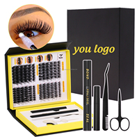 Nouveau Design Unique Cils en Grappes Segmentés à Marque Privée Personnalisez Votre Logo 80D 30D 40D Kit de Boîte Magnétique Cils en Grappes DIY