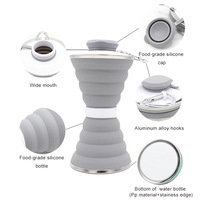 Bouteille d'eau pliable en Silicone 2023 ml, vente en gros, bouteille pliable colorée OEM pour Sports de plein air avec crochet, 500