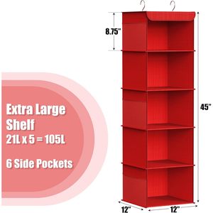 5 <b>Shelf</b> Hanging Closet Organizer Red Fabric Multifunctional Behind Doors On Walls Clothing Storage - Product Image 3