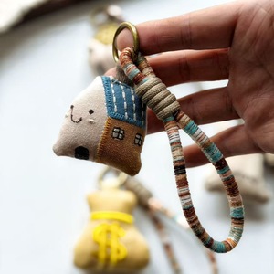 Handmade Fabric <b>Keychain</b> Cute Small House Money Cloth Pendant Car Bag Hanging Ornament Woven <b>Lanyard</b> Key Ring Wholesale Gift - Product Image 3