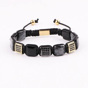 Nuovo Bracciale da <span class=keywords><strong>Uomo</strong></span> alla Moda con Perline Quadrate da 10mm in Occhio di Tigre e Agata, Pietra Naturale Intrecciata con Charm CZ e Logo Personalizzato - Product Image 4