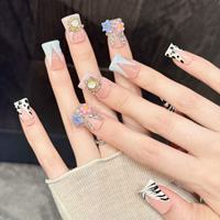 Ongles à presser en acrylique Millennium Hot Girl, motif zèbre et vache, fleurs 3D colorées, étoiles, cœurs, forme carrée, personnalisables, vente en gros