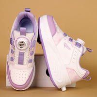 Patines de Ruedas para Niños, Zapatillas Deportivas con 4 Ruedas, Heelys Deformables para Niñas y Niños, con Hebilla Giratoria, Suela de Malla Degradada para Otoño