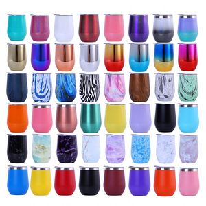 350ML\/12oz Multicolor Powder Coated Laser Engraved Double Wall Insulated Vacuum 18\/8 Stainless Steel Wine Tumbler with Lids - Product Image 5