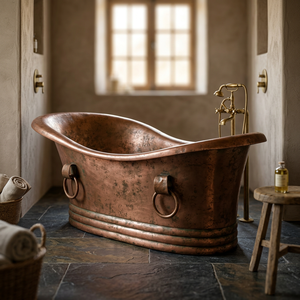 Baignoire ovale autoportante de luxe en cuivre antique, fabriquée à la main, avec couvercle CH-799, India Home Crafts, pour bains relaxants à domicile et dans les hôtels - Product Image 3