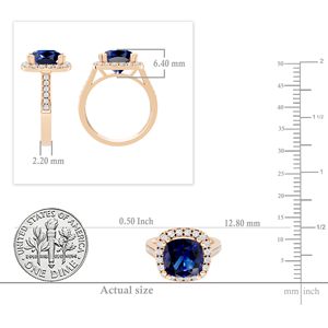 SGARIT Women's 14K Solid Gold <b>Cushion</b> Cut LAB Sapphire <b>Ring</b> Pave Setting Rose Gold Plated Classic Style Gemstone Engagement <b>Ring</b> - Product Image 2