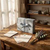 Boîte cadeau rigide de luxe écologique bleu Morandi avec laminage mat et gaufrage pour faux cils