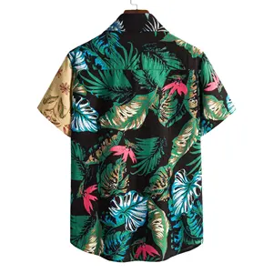 Men Shirts Casual Summer Hawaiian Vacation Short Sleeve Shirt Printed Patchwork Top Beach Button Up Blouse