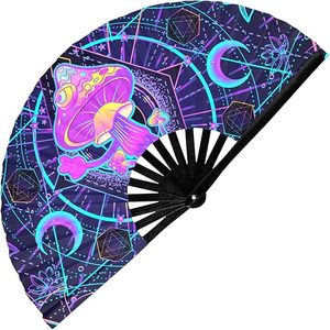 Wholesale Custom LOGO Carved Bamboo Large UV Clack <b>Handheld</b> <b>Fan</b> Rave Hand <b>Fan</b> Painted Carved Design for Festivals Promotions - Product Image 4
