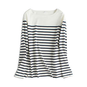 T-Shirt Marin Rayé <span class=keywords><strong>Rouge</strong></span> et Blanc pour <span class=keywords><strong>Femme</strong></span>, 100% Coton, Manches Longues, Personnalisable, Style Breton - Product Image 5