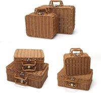 Panier de pique-nique rectangulaire en rotin marron pour enfants, mignon, en plastique, style vintage, écologique, avec poignées métalliques, pour la vente au détail et en gros