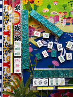 Tuiles de Mahjong de luxe Yun Duo Côte d'Amalfi, Été italien avec Citron, Verre à vin, Vespa, Ville côtière et Joueurs Méditerranéens