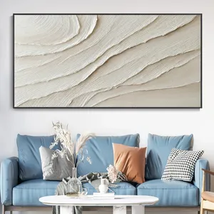 Pura mão feita grossa 3D Minimalista Praia Branco Texturizado Lona Ocean Wave texturizado pintura a óleo parede arte moderna