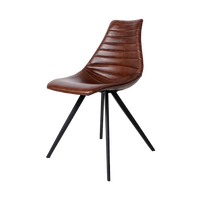 [Simili cuir huilé jaune importé] Chaise de salle à manger en cuir véritable avec structure métallique, style américain haut de gamme, chaise moderne et simple