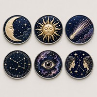 Ensemble d'aimants de réfrigérateur en émail céleste, en métal doré, motifs Soleil, Lune, Étoile, Constellation, Zodiaque, Œil protecteur, Tarot