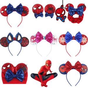 Accessoires de cheveux de cosplay de super-héros mignons, masque de <span class=keywords><strong>Spiderman</strong></span> de dessin animé, bandeau à paillettes, nœud, oreilles de souris, bandeau pour enfants, cadeau - Product Image 1