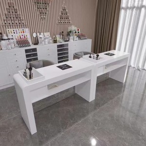 Table de manucure moderne de luxe en acier inoxydable avec lampe à ongles et grand rangement pour salon de manucure et salon - Product Image 2