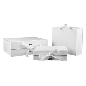 डूडलिंग क्रिसमस के लिए सफेद खाली पुनर्चक्रण बॉक्स के साथ रिबन अनुकूलित पैकेजिंग बॉक्स तह चुंबकीय उपहार बॉक्स तह चुंबकीय उपहार बॉक्स