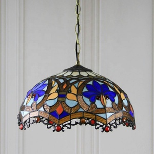 LongHuiJing Tiffany Style Baroque Hanging Lamp Stained Glass 16Inch Handcrafted Lampshade Pendant - Product Image 5