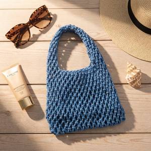 Bolso de Ganchillo Metálico con Logotipo Personalizado, Bolso de Hombro de Algodón Hecho a Mano con Diseño de Cuadrados de Abuela para Mujer, para Viajes de Verano a la Playa - Product Image 2