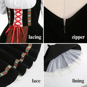 Costume da Oktoberfest per <span class=keywords><strong>Donna</strong></span>, Abito in Velluto Stile Bavarese Tedesco, <span class=keywords><strong>Travestimento</strong></span> per <span class=keywords><strong>Halloween</strong></span> e Carnevale - Product Image 5