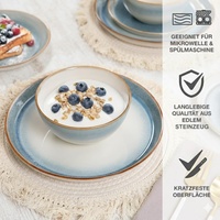Moritz Moritz TARENTO Ensemble de vaisselle élégant en grès rond avec incrustations dorées pour 12 personnes, 48 pièces, comprenant 12 assiettes à dîner, à dessert et à soupe