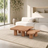 Ensemble de tables basses gigognes extensibles en bois massif avec logo personnalisé, forme organique, 2 pièces, pieds cylindriques contemporains en forme de nuage pour salon