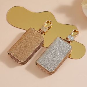 Porte-clés de voiture en cuir PU de haute qualité, housse de protection universelle pour clés de voiture, porte-clés de voiture en cuir à paillettes et métal - Product Image 4