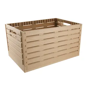 New Material Folding Collapsible Plastic Fruit Vegetable Crate 600X400X330mm Mesh Wood Basket With Lid