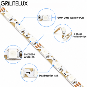 ไฟ LED แบบ RGBIC Addressable รุ่น WS2812B DC5V 60LEDs/m แผงวงจร PCB ขนาด 6 มม. พร้อมระบบ Pixel Mapping ที่ตั้งโปรแกรมได้ สำหรับแสดงโลโก้ - Product Image 3