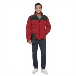2026 Solid Red <b>Black</b> Color Winter <b>Windbreaker</b> Puffer Jacket Unisex Lightweight Stand Front Unique Design Stylish <b>Men's</b> FINER - Product Image 1