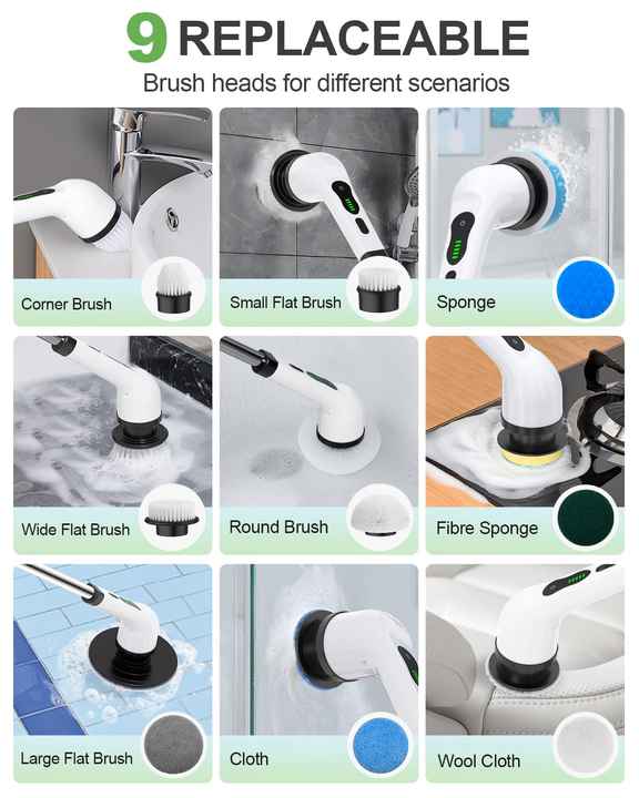 CANB-IU88 Cordless Electric Spin Scrubber - IPX7 Waterproof With 6 Brush Heads