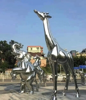 Sculpture d'animal moderne en acier inoxydable pour parc extérieur, décoration, statue de girafe en métal poli miroir
