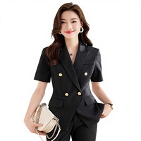 OEM/ODM Blazer formel d'été pour femmes de haute qualité à manches courtes avec boutons, ensemble 2 pièces, respirant, écologique, imperméable