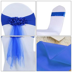 Bandes de chaise en gros, blanches, élégantes, de luxe, pour fêtes et mariages, avec nœuds bleus pour événements - Product Image 4
