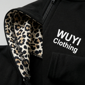 Trendy Women's 2 Piece Set Leopard Print Patchwork Cropped Zip Up Hoodie and High Waist Flare Pants Set Y2K Aesthetic Streetwear - Product Image 4