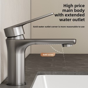 Grifo de Lavabo Moderno de Acero Inoxidable con Monomando y Válvula de Cerámica, Montado en el Tapa del Lavabo - Product Image 2