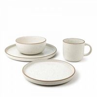 Service de table nordique 16 pièces en grès céramique de luxe, motif à pois vaporisés par technique givrée, avec bols à soupe